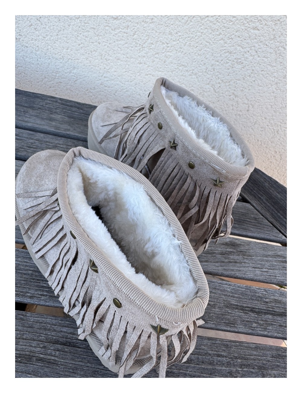 Botas de nieve con flecos Trapani Beige