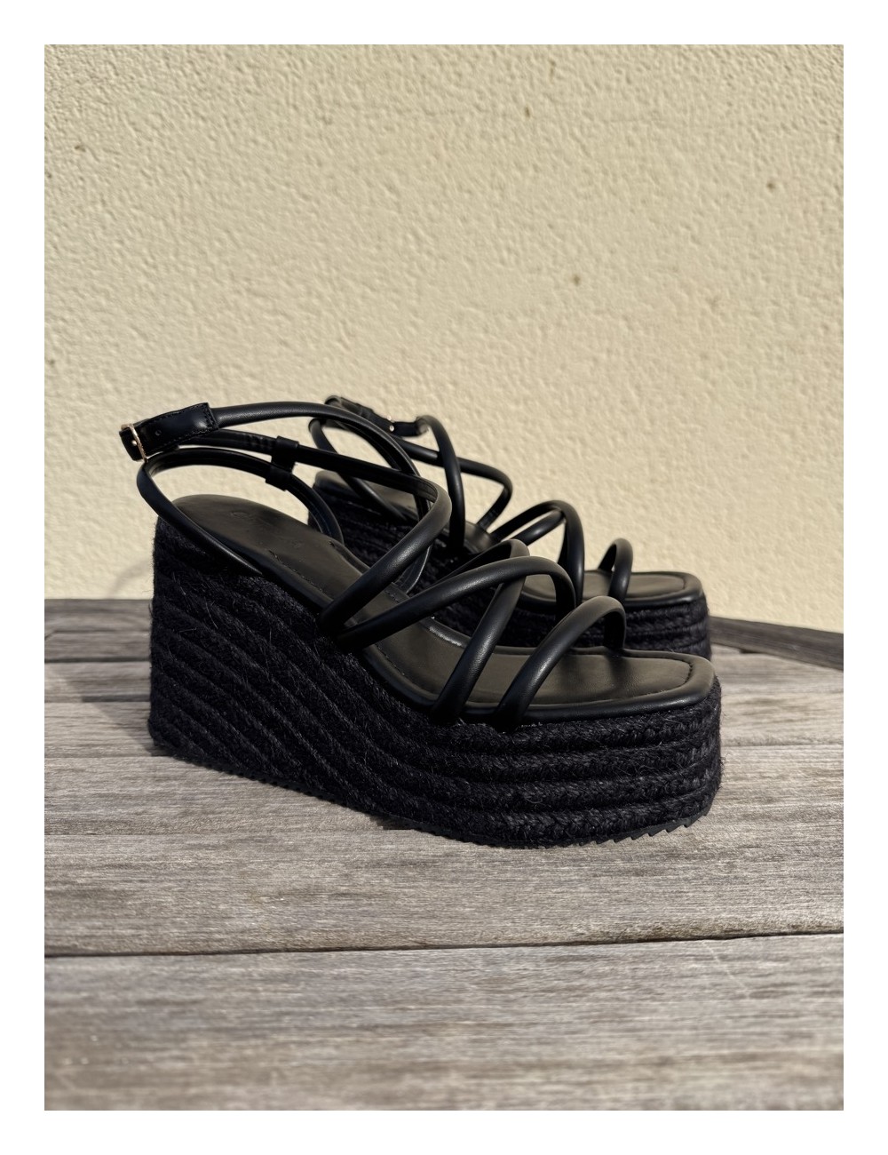 Sandalias con plataforma de esparto Positano Noir