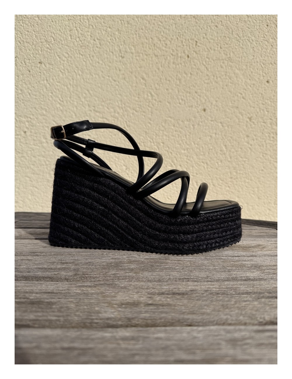 Sandalias con plataforma de esparto Positano Noir