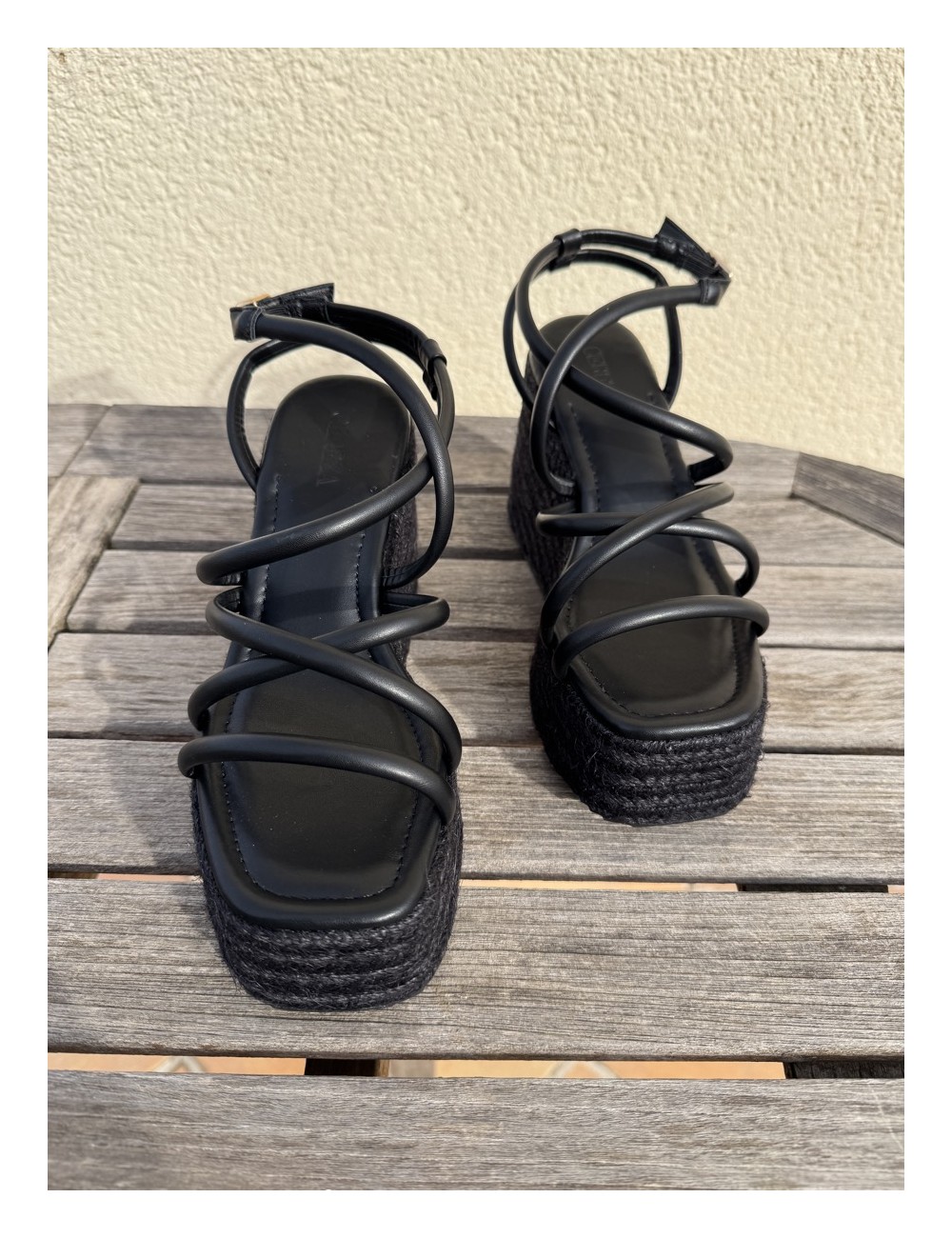 Sandalias con plataforma de esparto Positano Noir