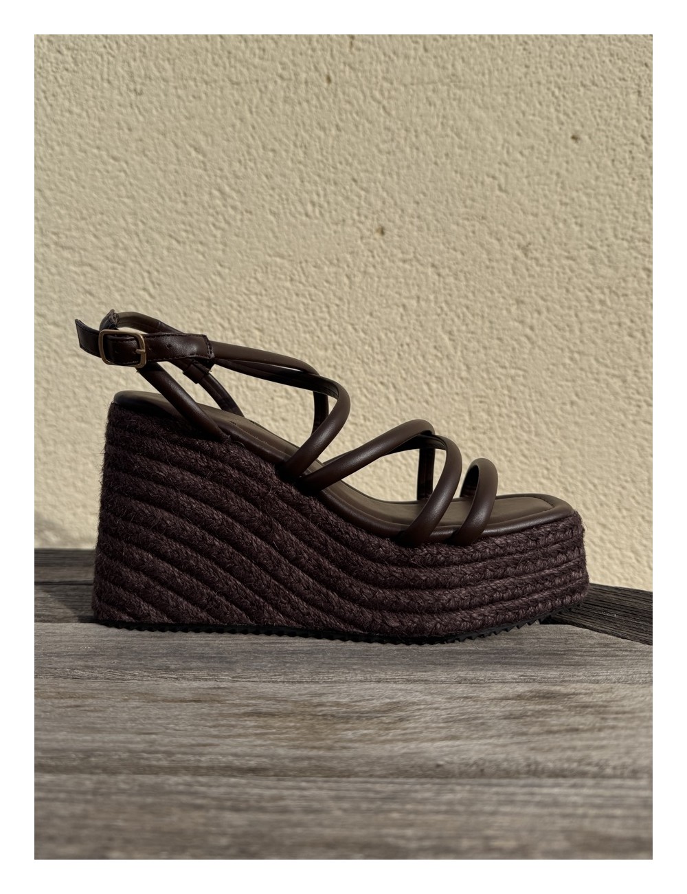 Sandalias con plataforma de esparto Positano Brown