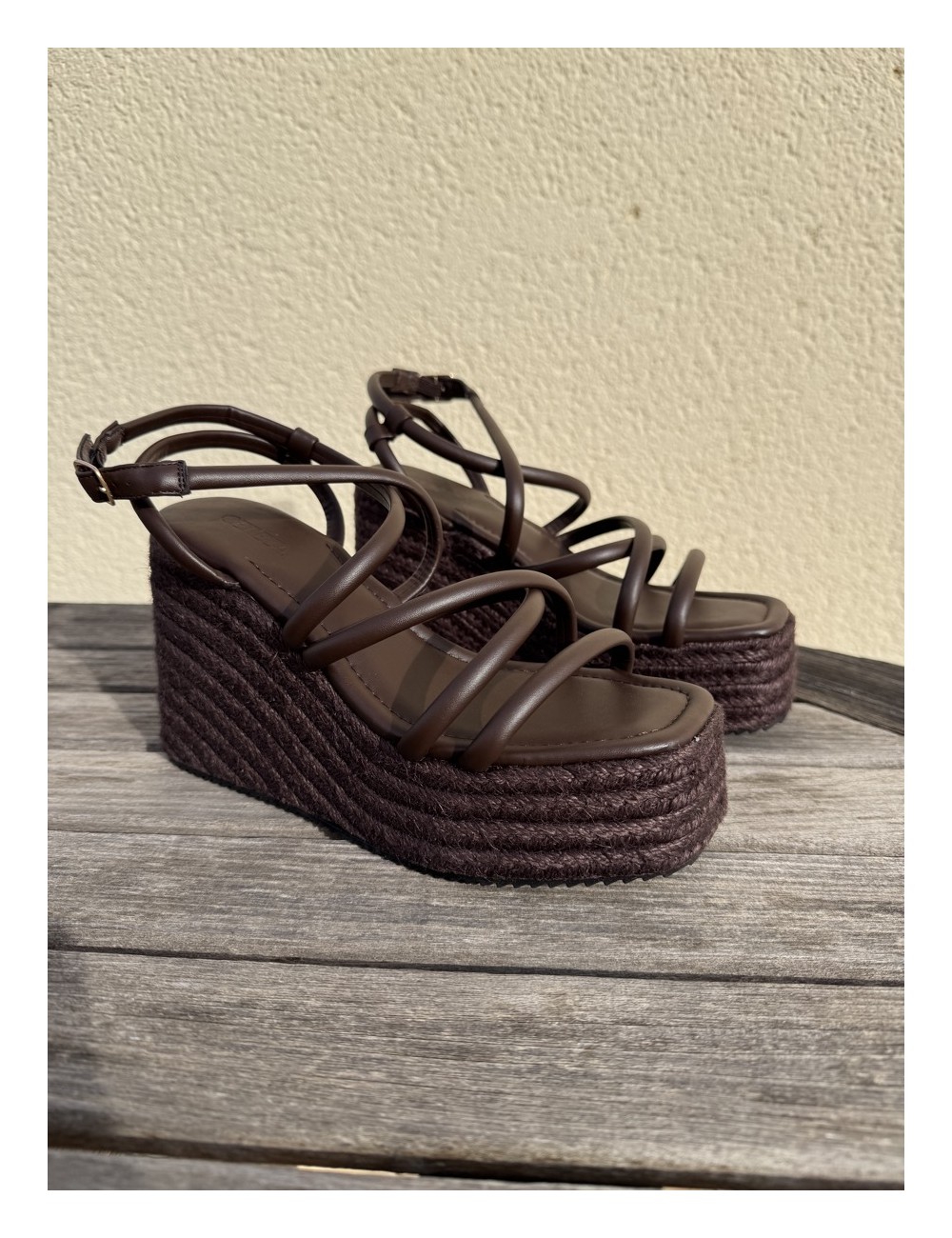 Sandalias con plataforma de esparto Positano Brown