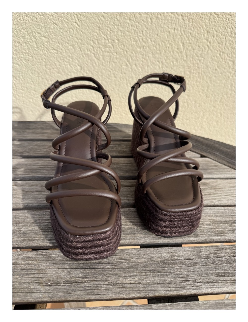 Sandalias con plataforma de esparto Positano Brown