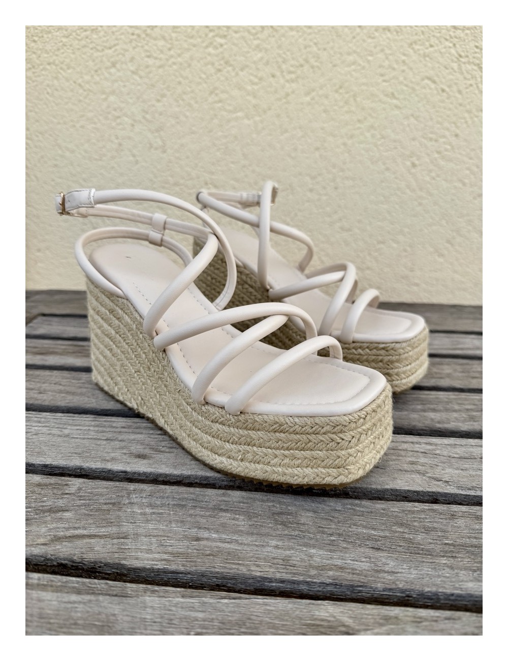 Sandalias con plataforma de esparto Positano Beige