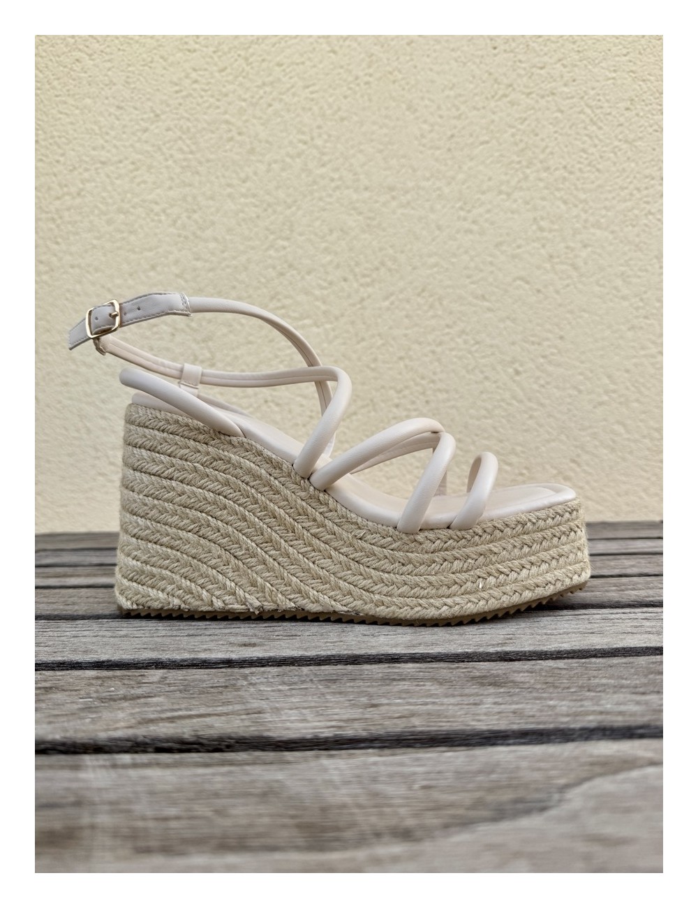Sandalias con plataforma de esparto Positano Beige