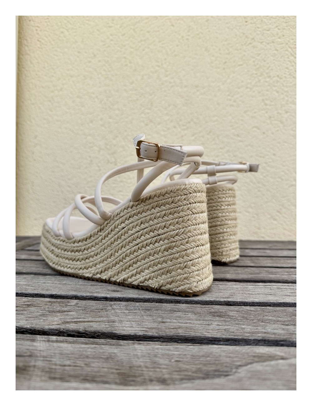 Sandalias con plataforma de esparto Positano Beige