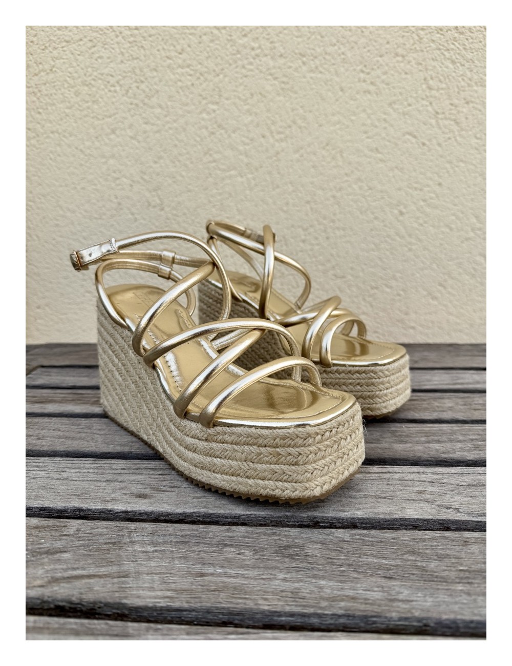 Sandalias con plataforma de esparto Positano Gold