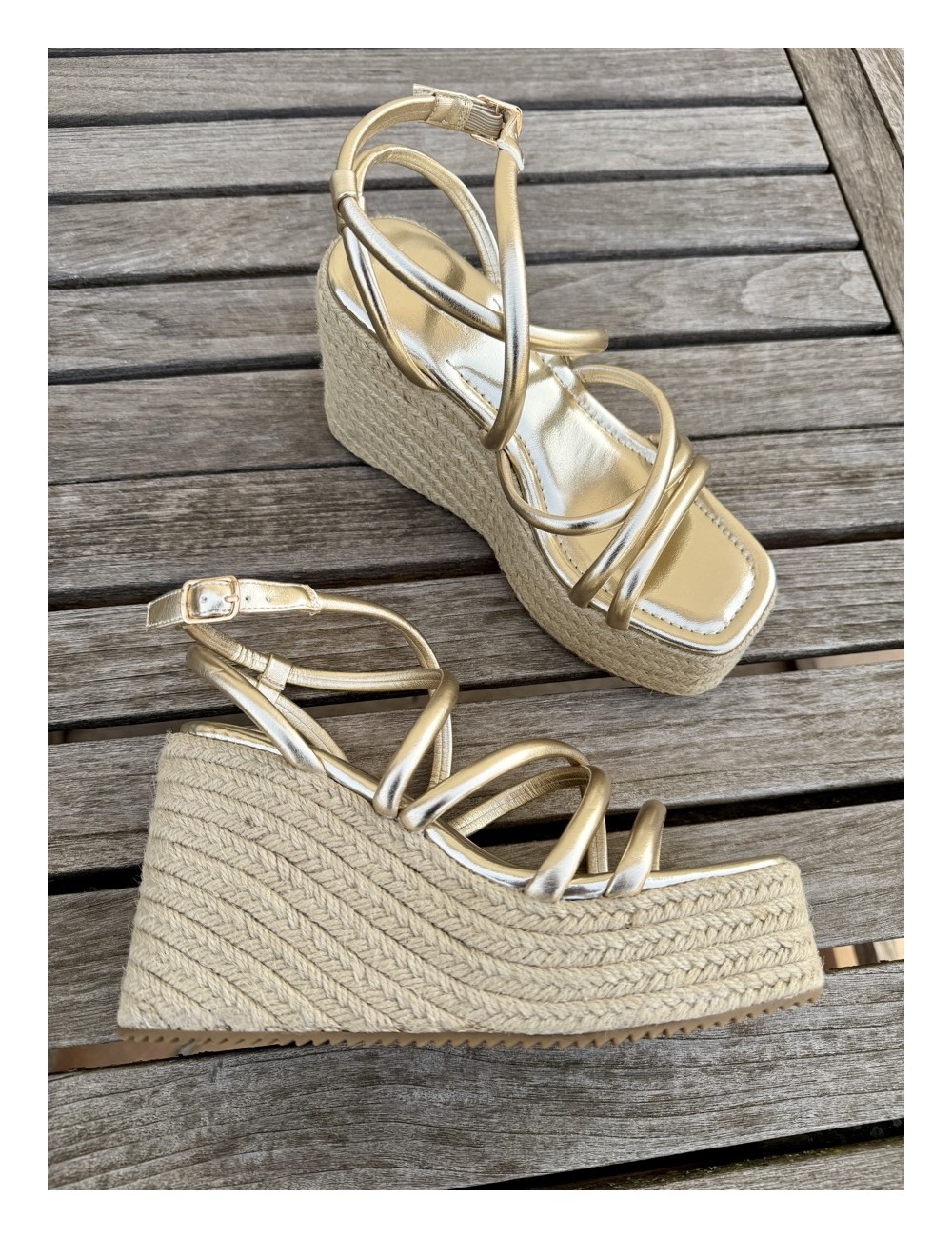 Sandalias con plataforma de esparto Positano Gold