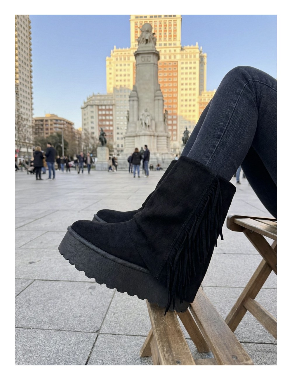 Botas con flecos y plataforma Crotona Noir
