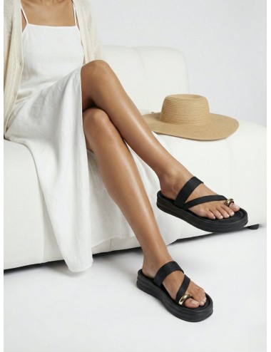 Sandalias de Plataforma con Anillo Dorado Caorla Noir