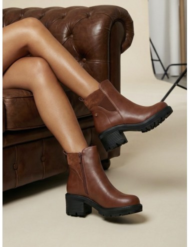 Botines con tacón grueso Marsala Camel