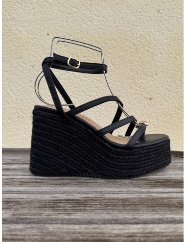 Sandalias de esparto y plataforma Elia Noir