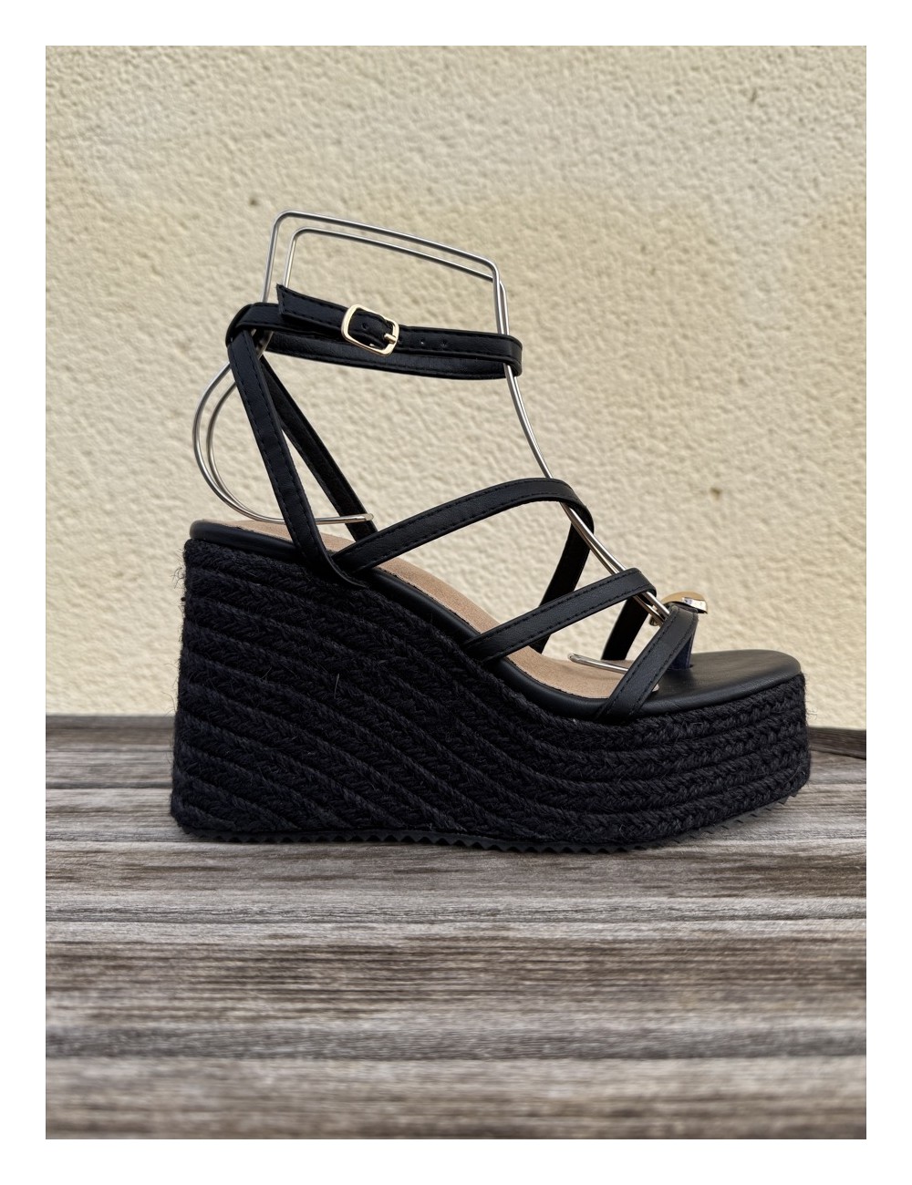 Sandalias de esparto y plataforma Elia Noir
