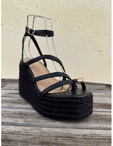 Sandalias de esparto y plataforma Elia Noir