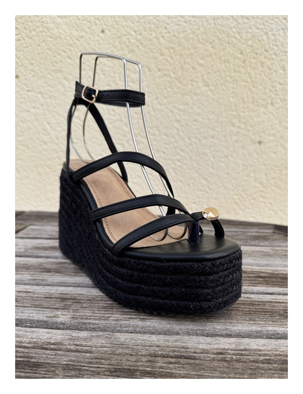 Sandalias de esparto y plataforma Elia Noir
