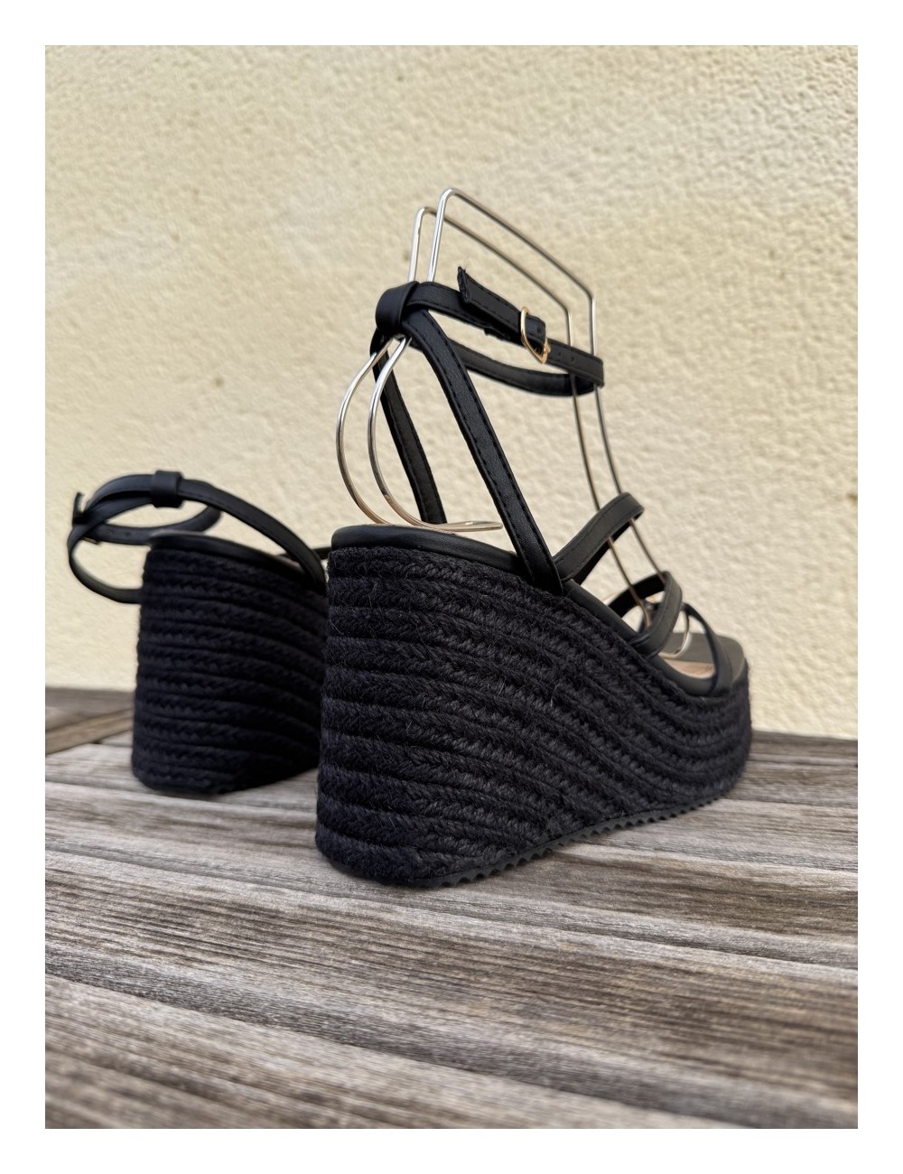 Sandalias de esparto y plataforma Elia Noir