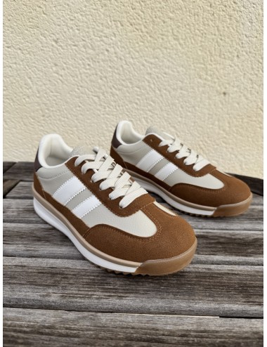 Tenis retro marrón y beige rayas blancas Fasano