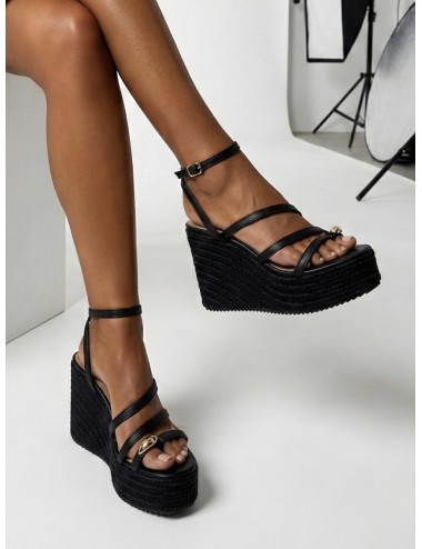 Sandalias de esparto y plataforma Elia Noir