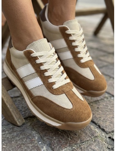 Tenis retro marrón y beige rayas blancas Fasano