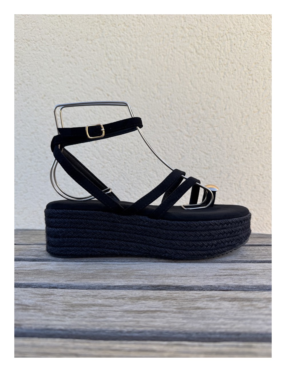 Sandalias con plataforma de esparto Enas Noir