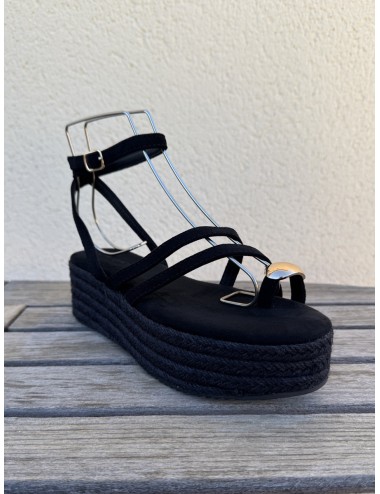 Sandalias con plataforma de esparto Enas Noir