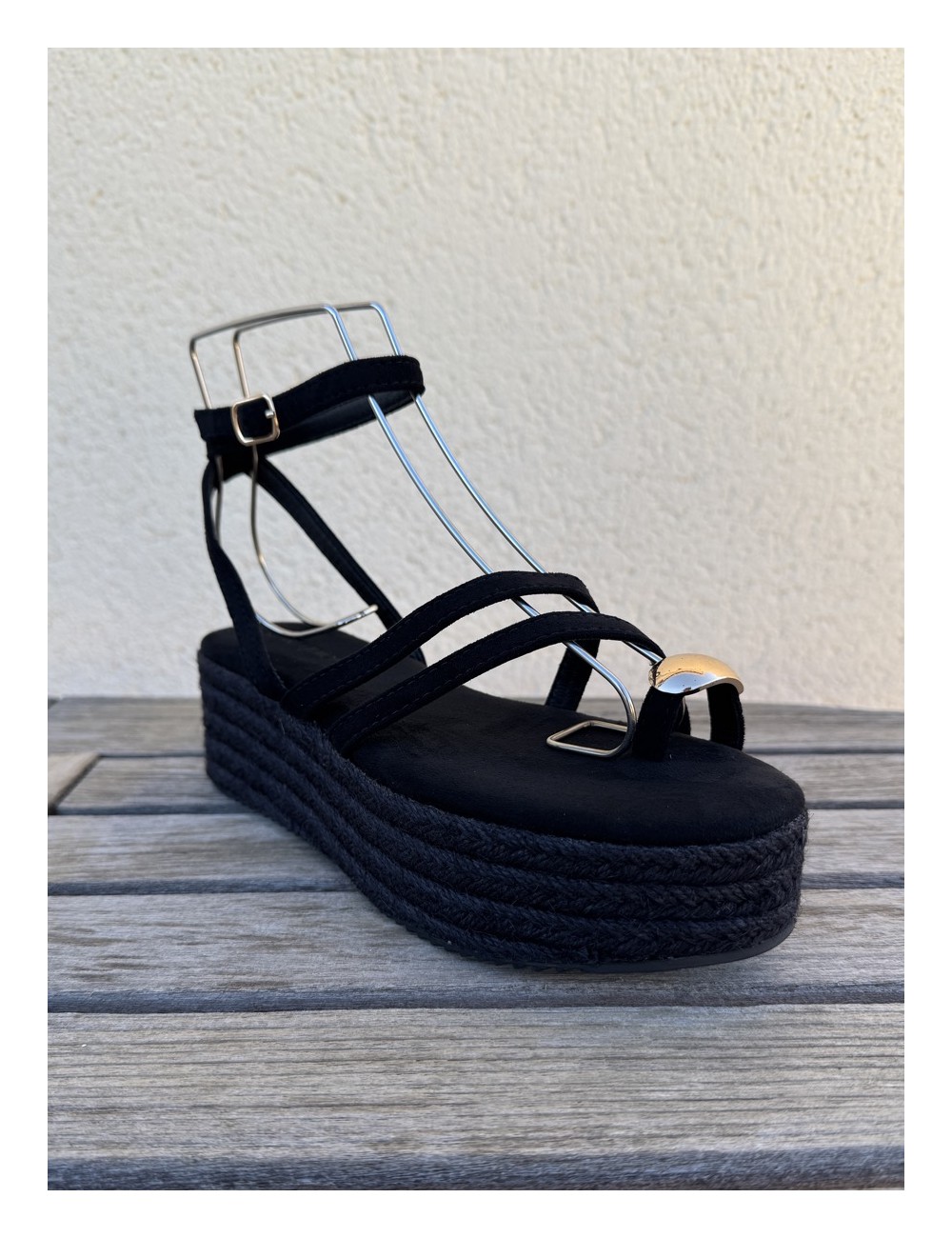 Sandalias con plataforma de esparto Enas Noir