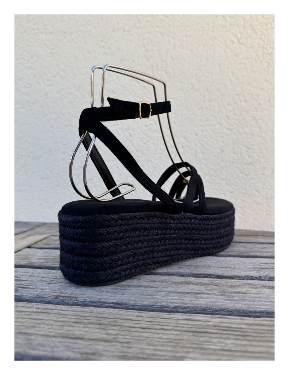 Sandalias con plataforma de esparto Enas Noir