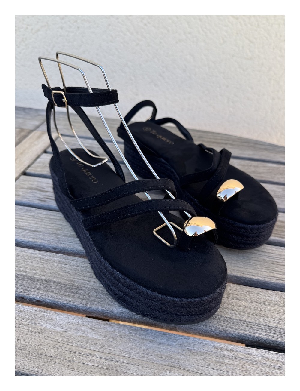 Sandalias con plataforma de esparto Enas Noir