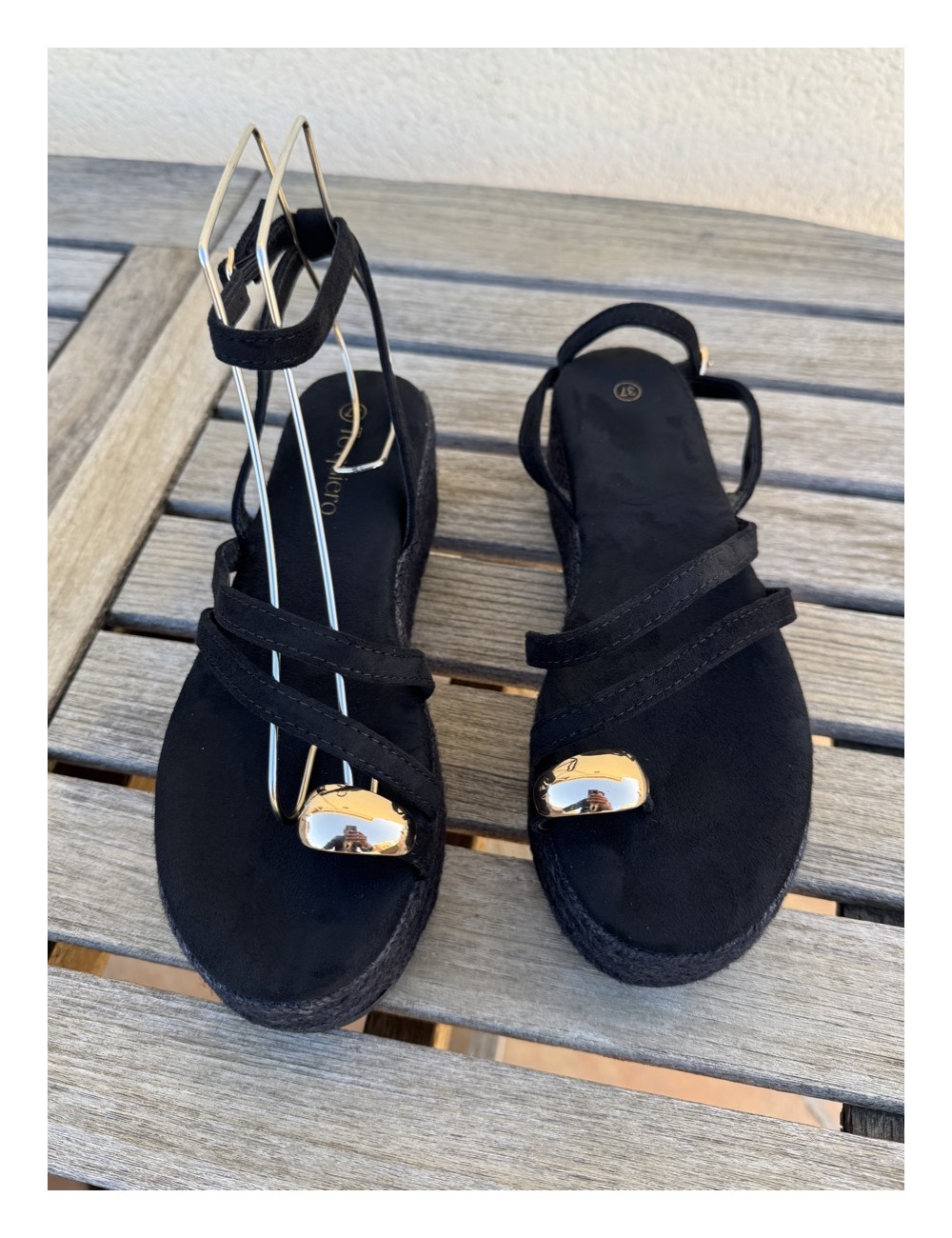 Sandalias con plataforma de esparto Enas Noir