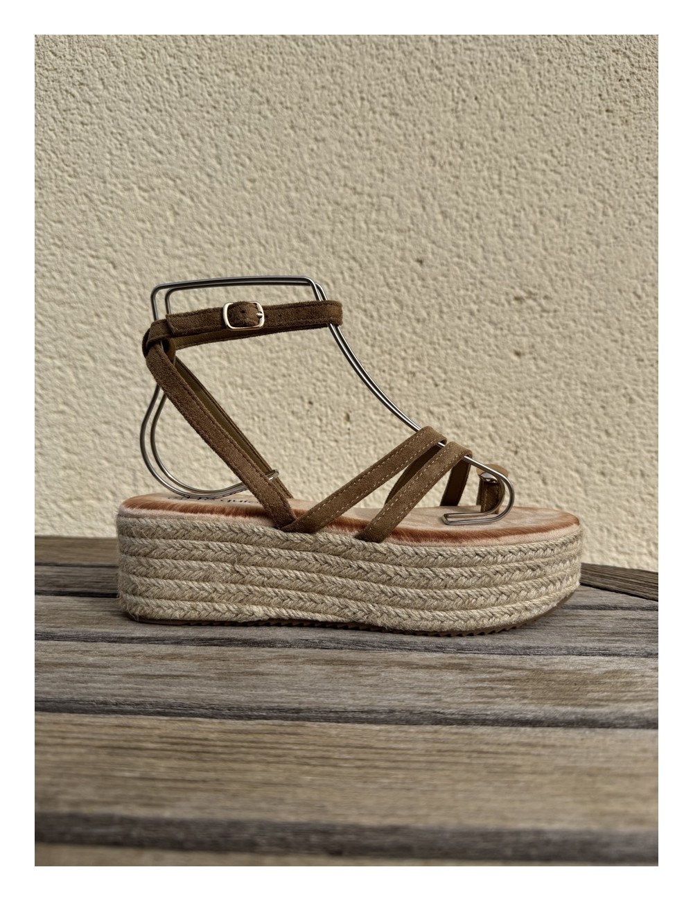 Sandalias con plataforma de esparto Enas Khaki
