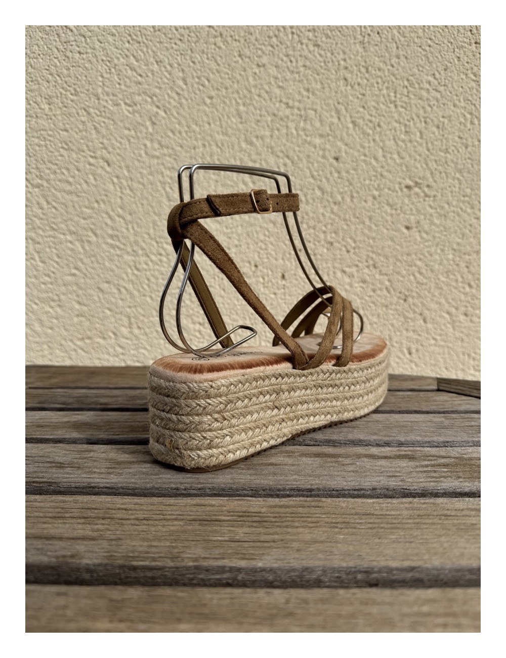 Sandalias con plataforma de esparto Enas Khaki