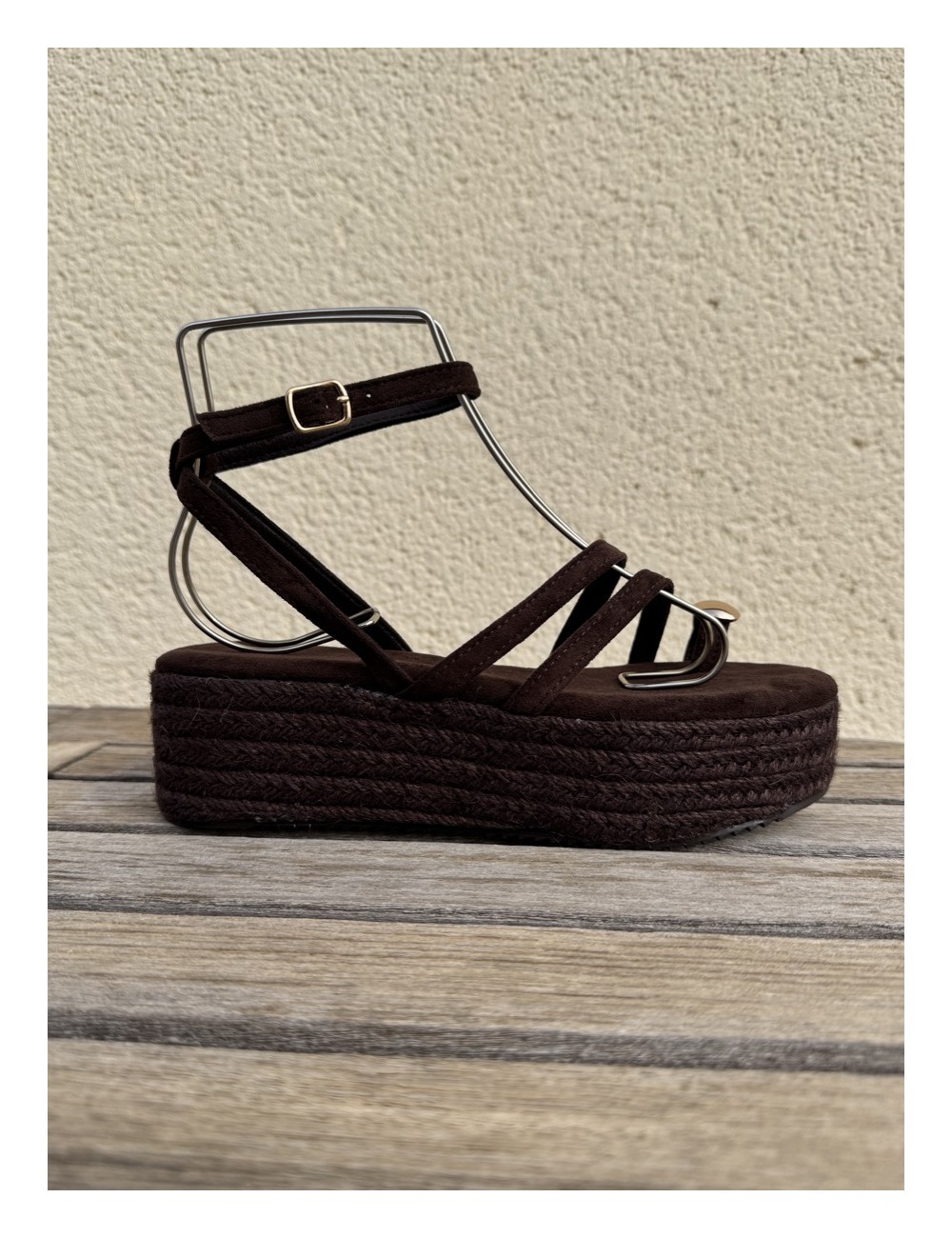 Sandalias con plataforma de esparto Enas Brown