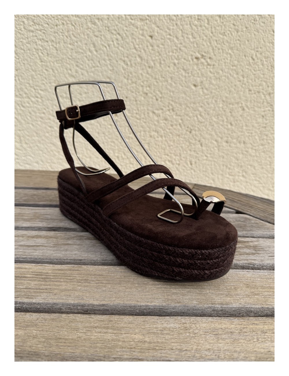 Sandalias con plataforma de esparto Enas Brown