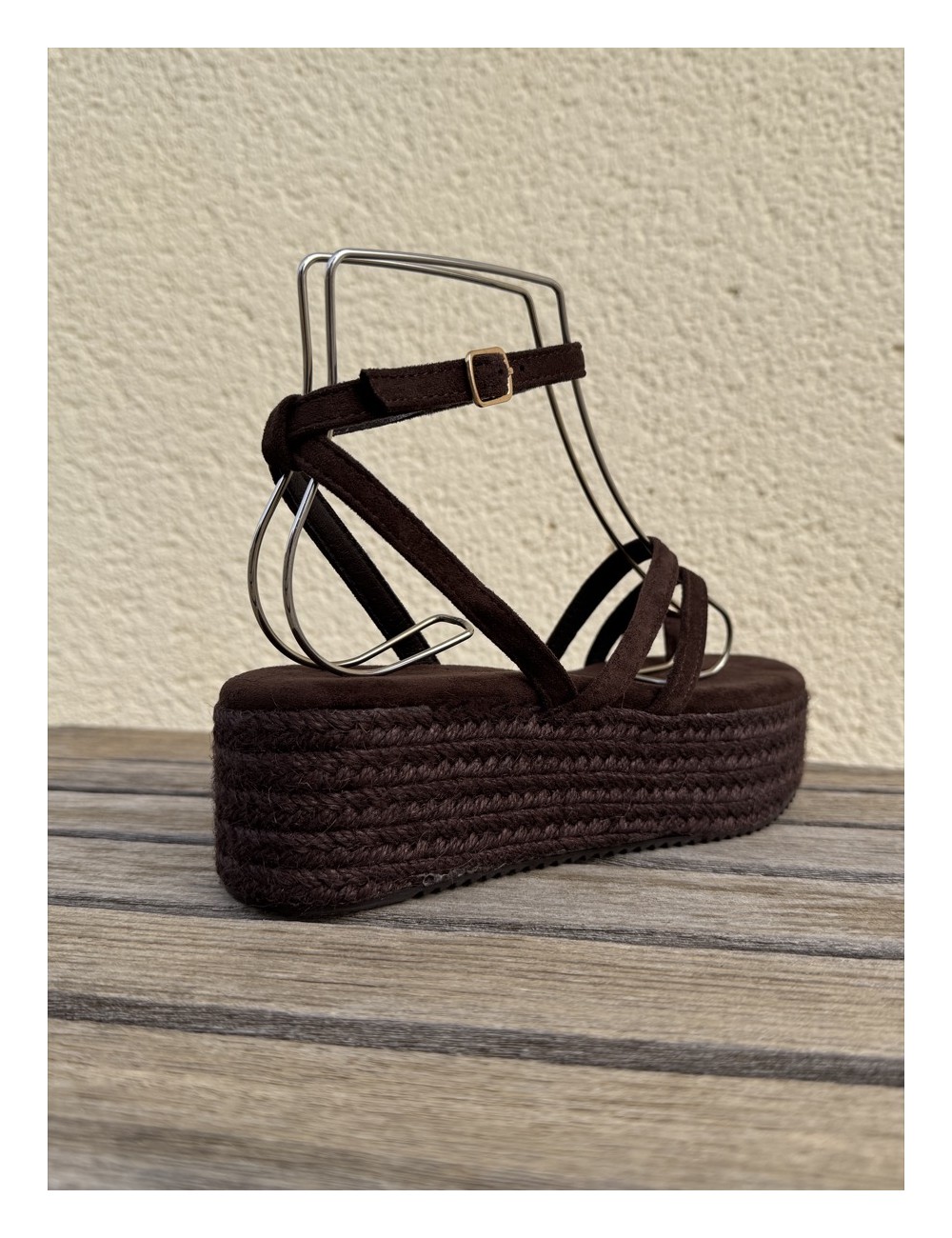 Sandalias con plataforma de esparto Enas Brown