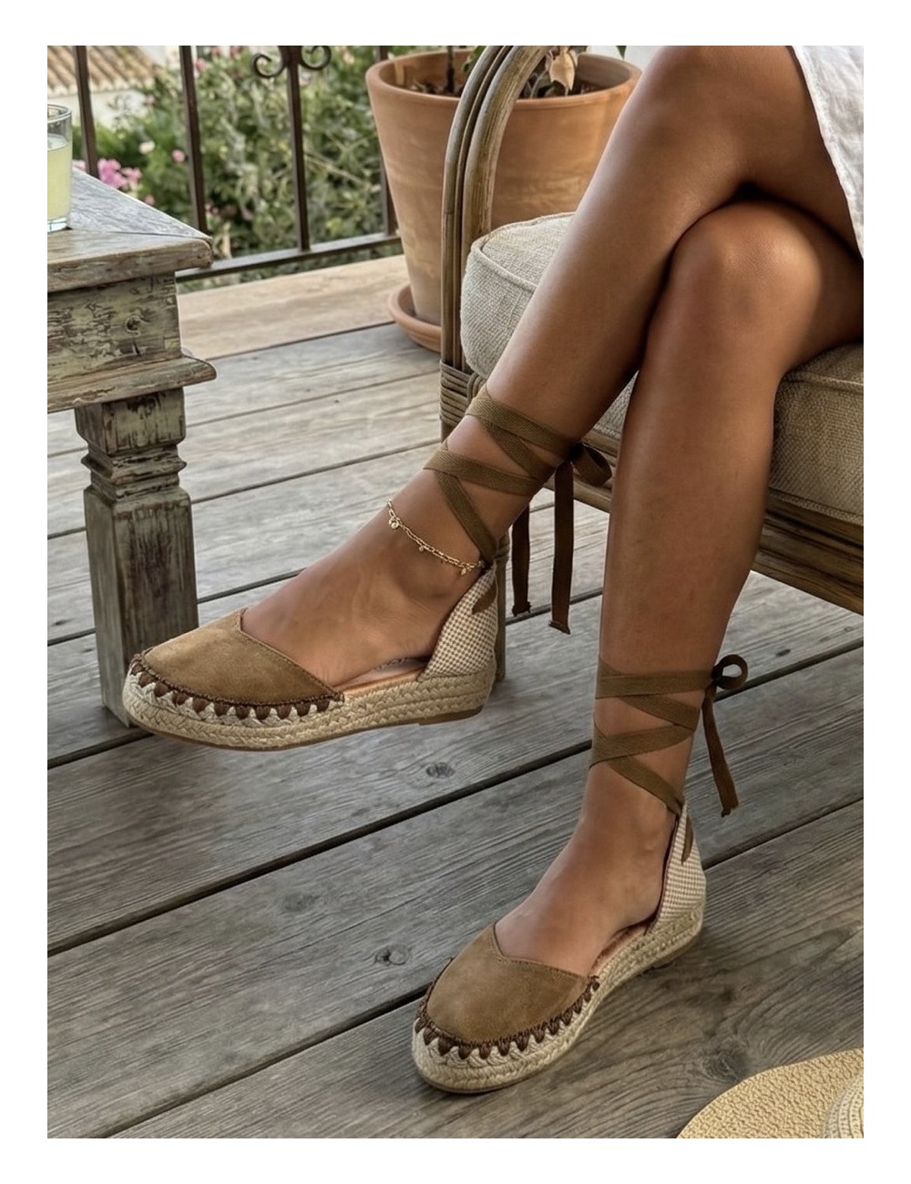 Alpargatas con cintas a la pierna Altara Khaki