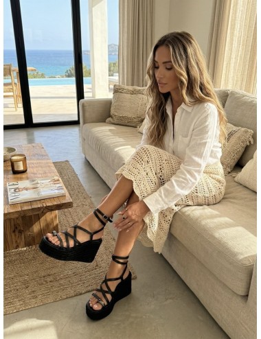 Sandalias con cuña y tiras Piras All Noir