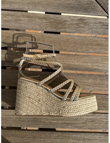 Cuñas de Esparto Altas con Tiras Trenzadas Pietri Gold