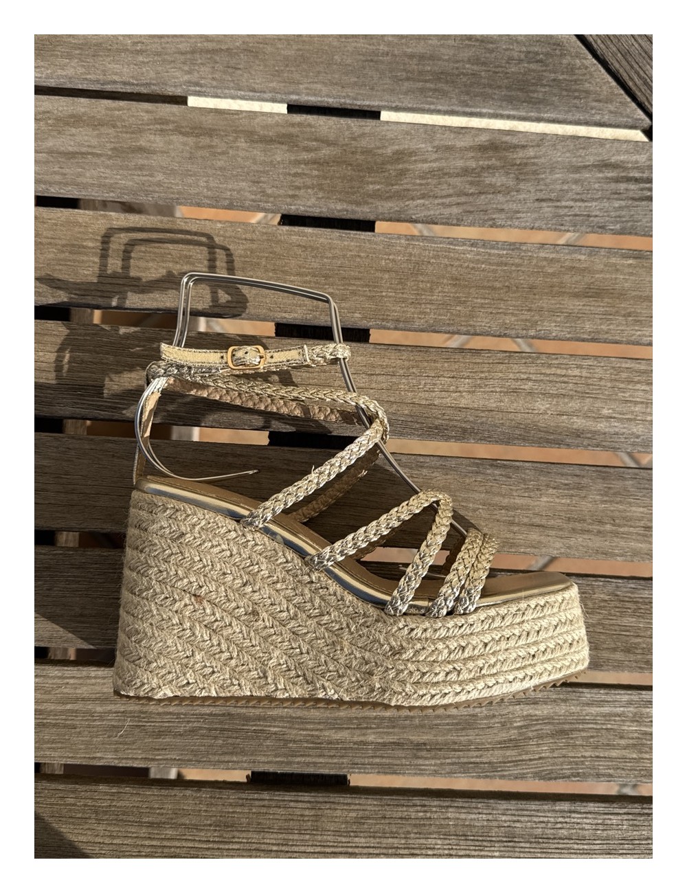 Cuñas de Esparto Altas con Tiras Trenzadas Pietri Gold