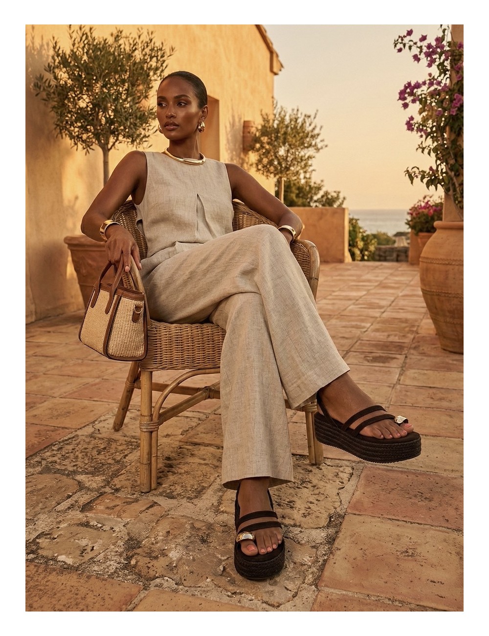 Sandalias con plataforma de esparto Enas Brown