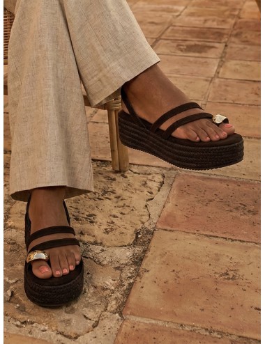 Sandalias con plataforma de esparto Enas Brown