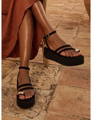 Sandalias con plataforma de esparto Enas Noir