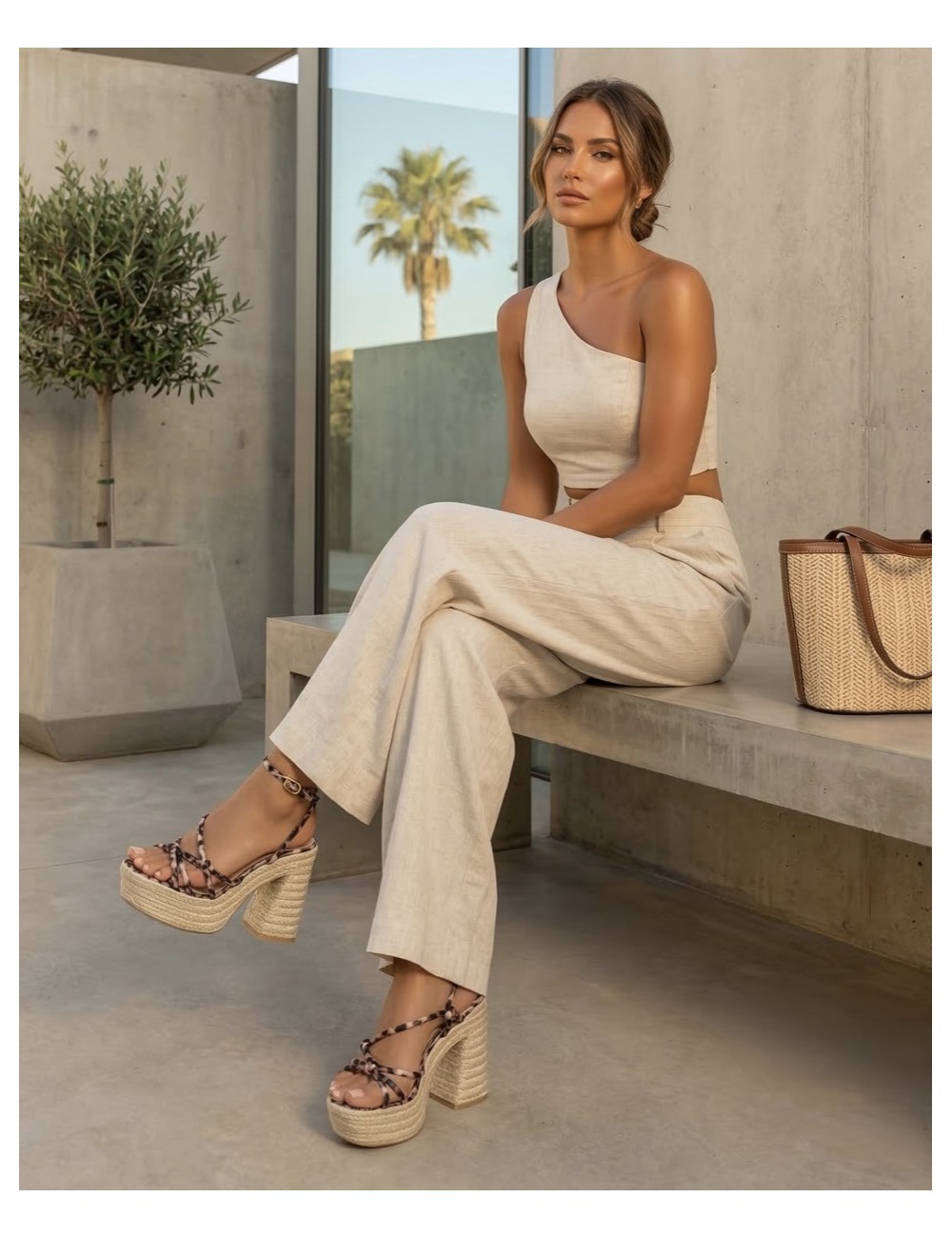Sandalia Tacón Plataforma Yute Dozza Animal Print