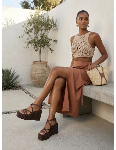 Sandalias con plataforma de esparto Positano Brown