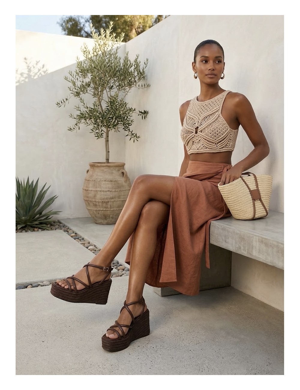 Sandalias con plataforma de esparto Positano Brown