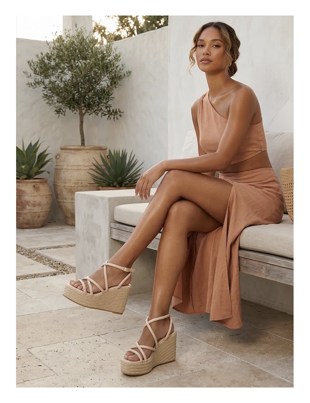 Sandalias con plataforma de esparto Positano Beige