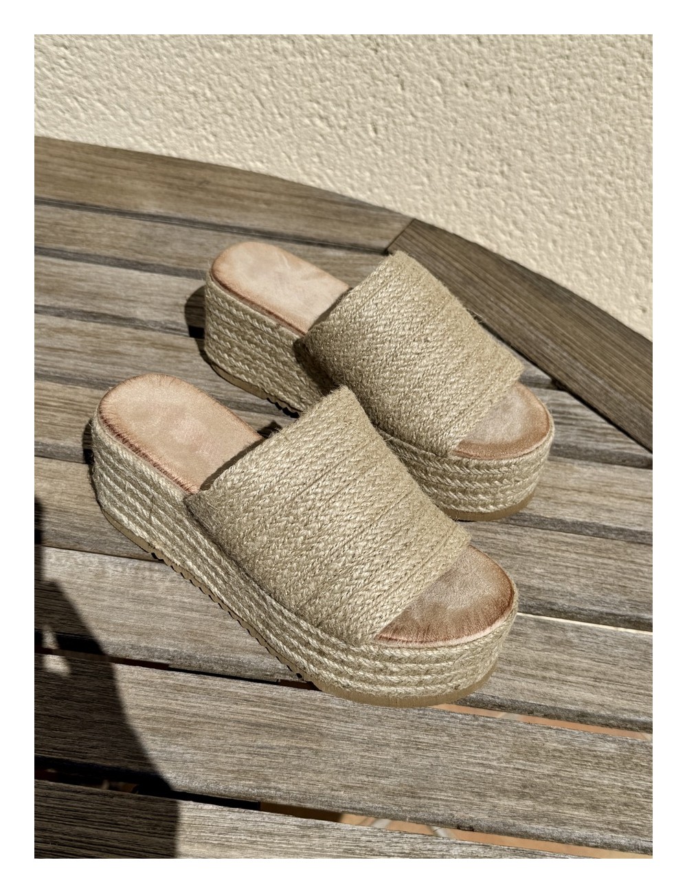 Sandalias con plataforma esparto Nava Beige