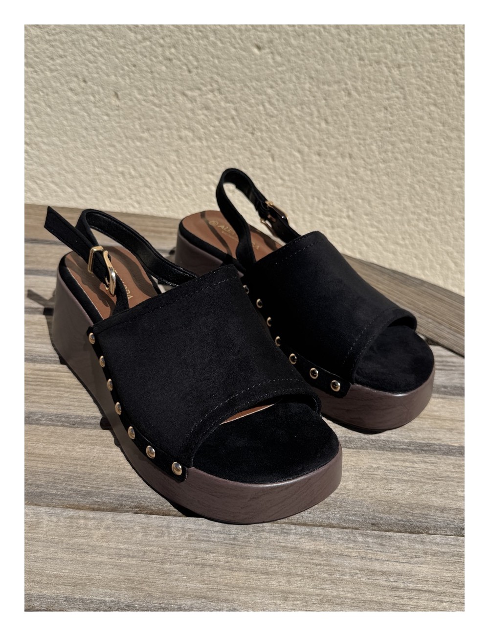 Sandalias con plataforma de madera Gavoi Noir