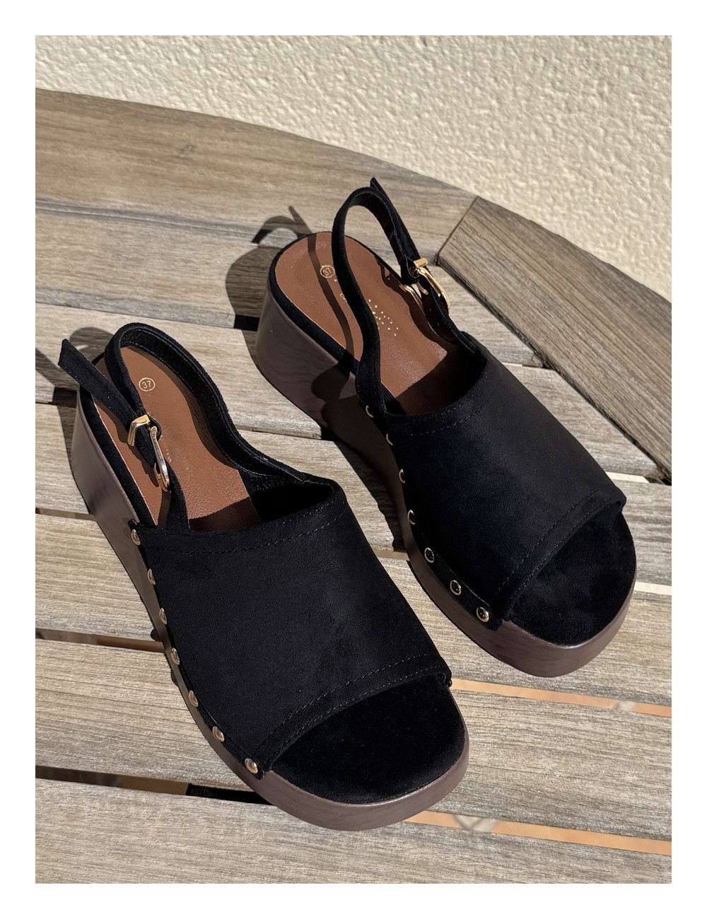 Sandalias con plataforma de madera Gavoi Noir