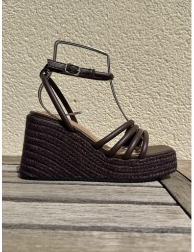 Sandalia de tiras con cuña de esparto Nuvola Brown