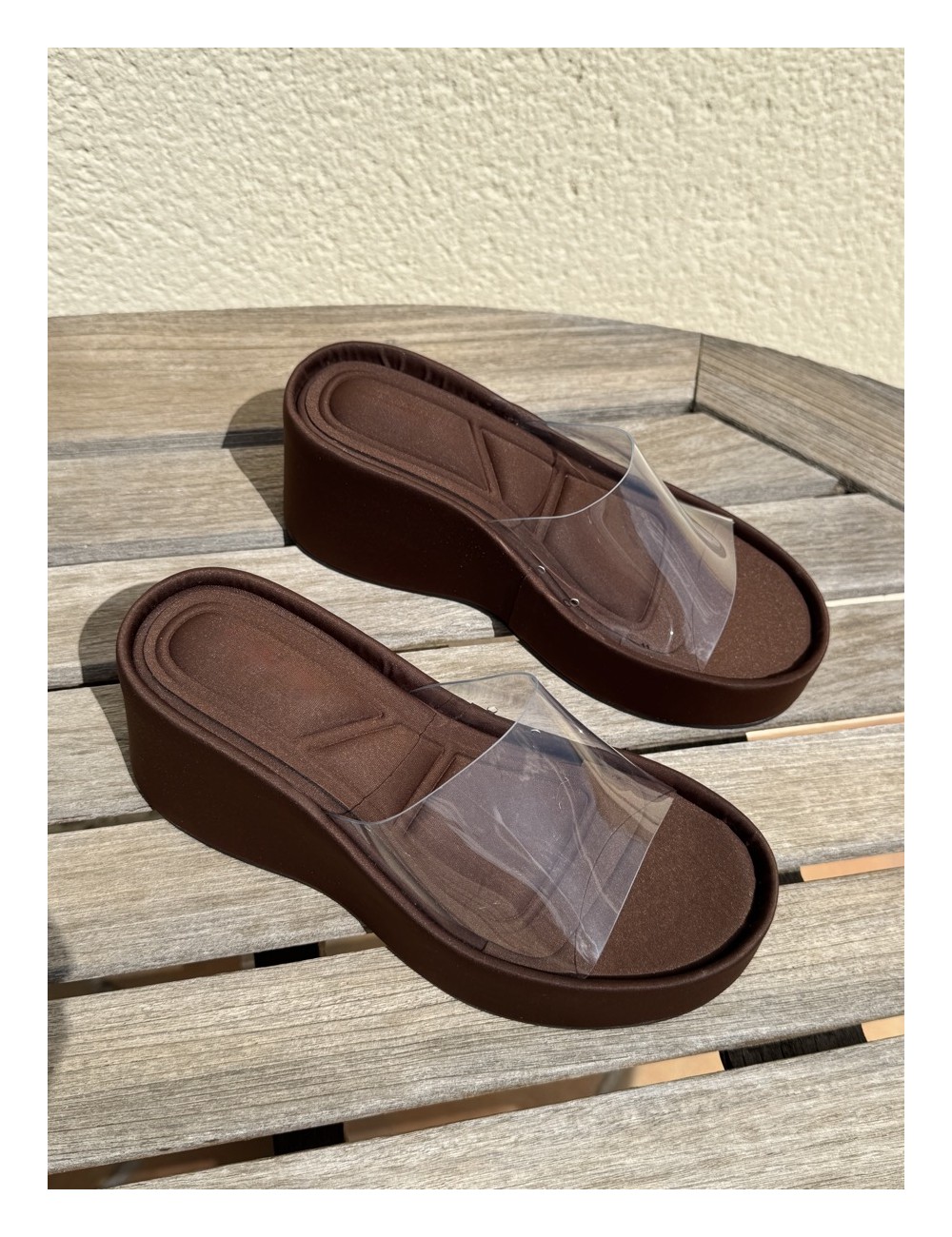 Sandalias Wedge con pala Transparente Bella Brown